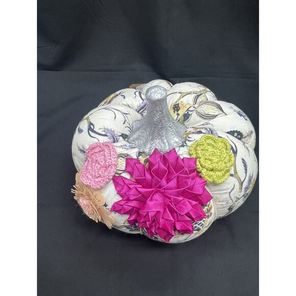 Boho Cottage Handmade Fabric Stuffed Pumpkin Made In India Halloween Fall - Picture 2 of 10